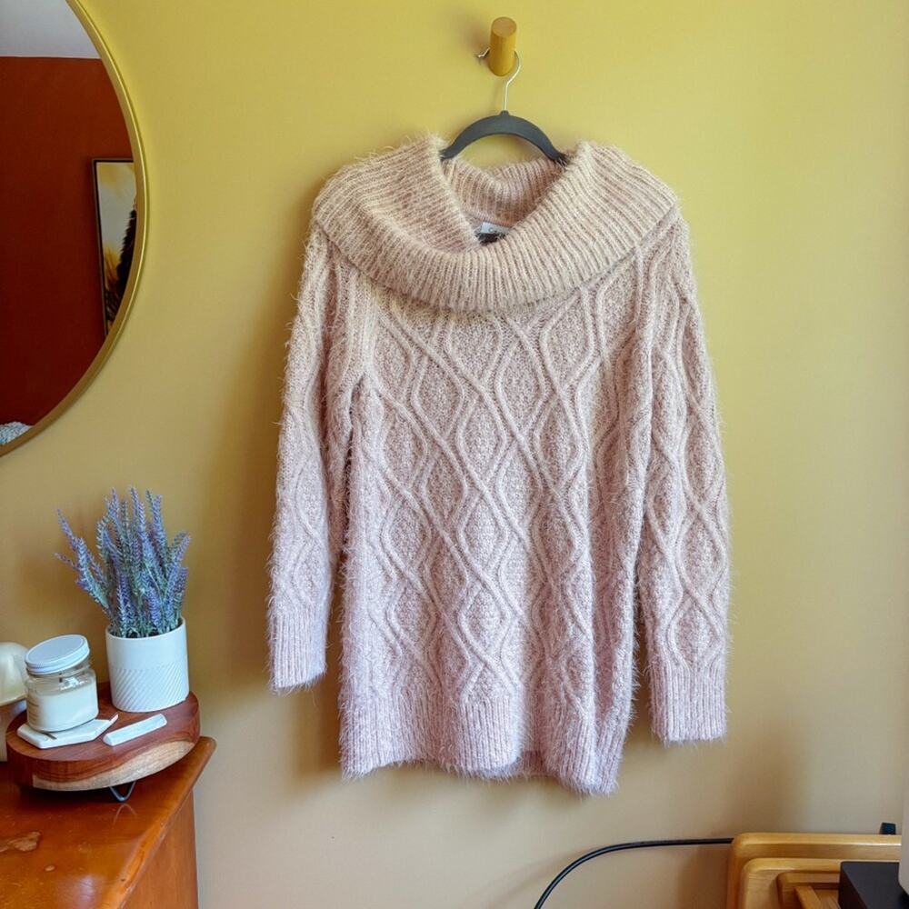 Calvin Klein Baby Pink Cable Knit Cowl Neck Sweater Size Large